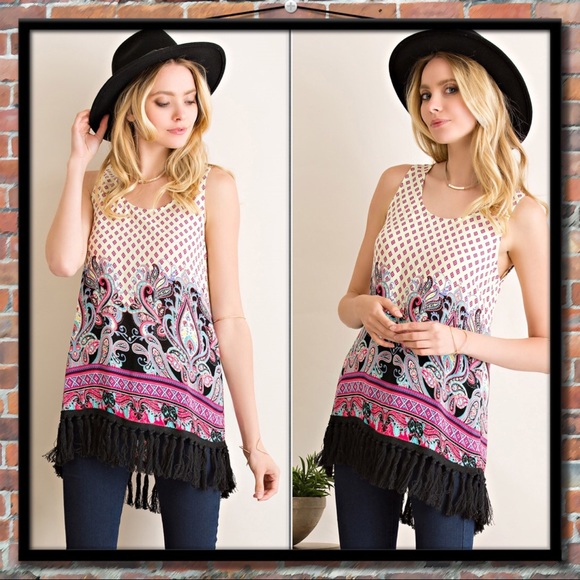 Entro Paisley Fringe Hem Tunic - Picture 5 of 6